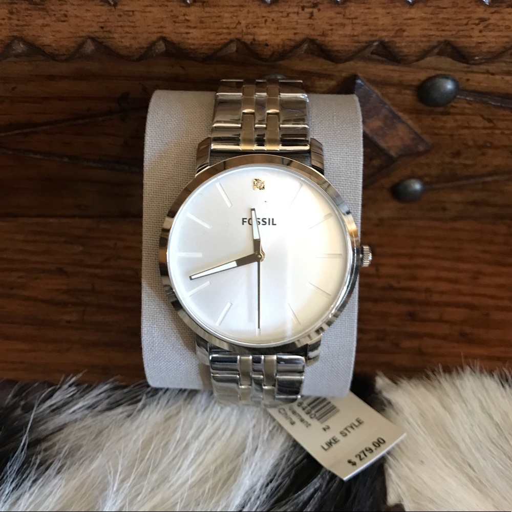 NWT MENS FOSSIL ALL STAINLESS WATCH